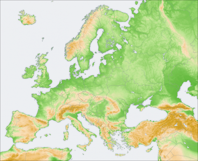 Európa domborzati térképe