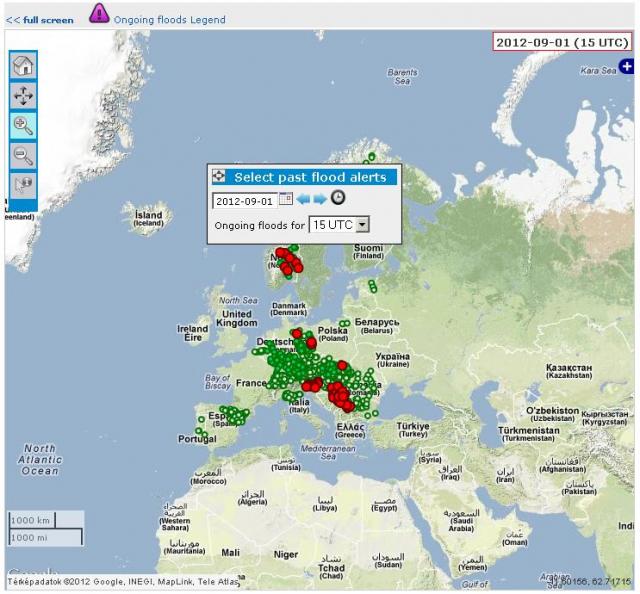 Floods in Europe on real time map ENvironmental inFOrmation