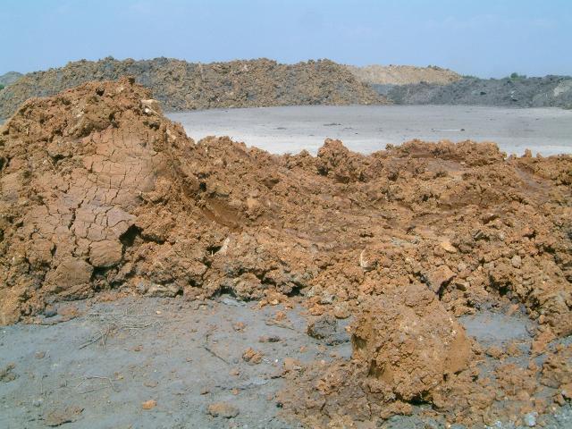 Bauxite processing residue (red mud) storage pond in Almásfüzitő, Hungary