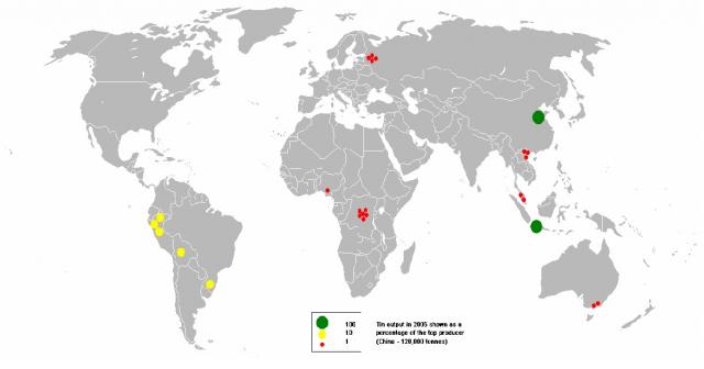 Tin production on Earth