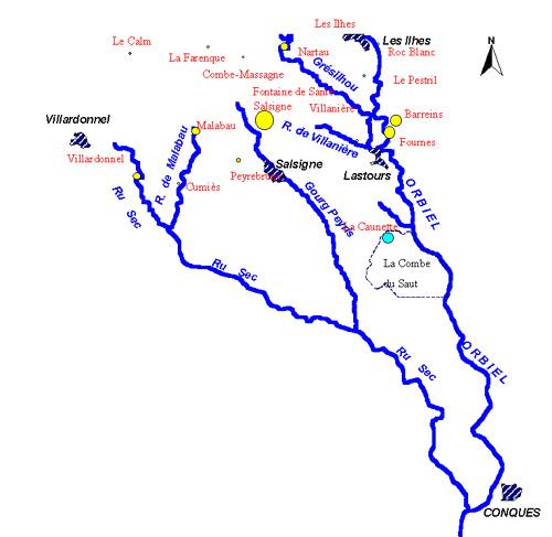 A la combe du saut-i üzemterület és az Orbiel folyó menti bányák
