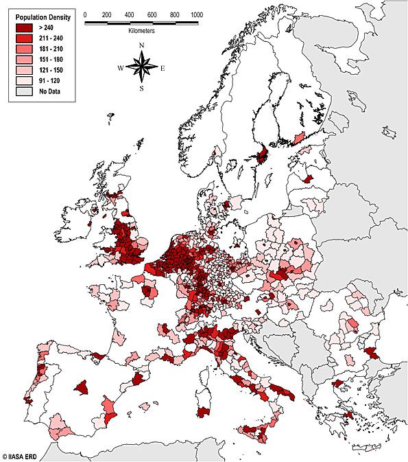 Sűrűn lakott területek Európában